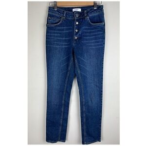 Anine Bing Exposed Button Fly Ankle Lightly Distressed Straight Leg Jeans 27